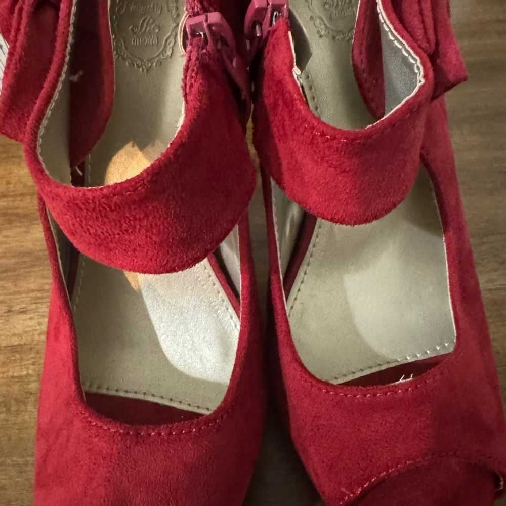 Red Open Toe Platform High Heel Pumps Size 7 - Picture 6 of 8